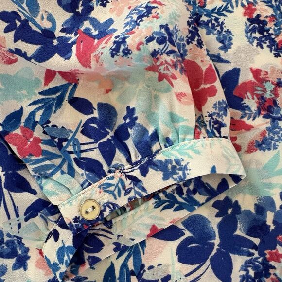 Talbots Ruffled Collar Floral Long Sleeve Shirt Semi Button Front Size XL - Picture 5 of 11